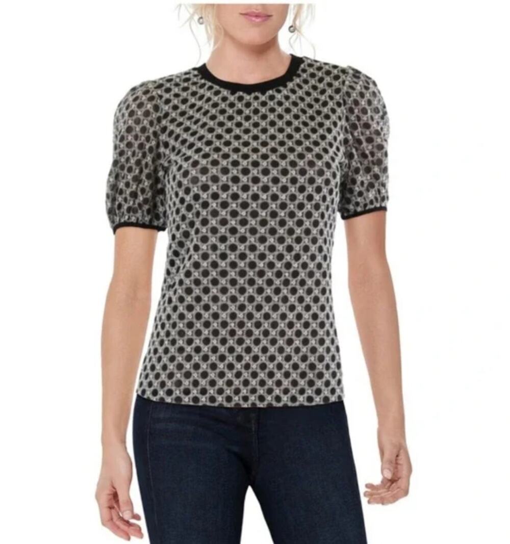 Gracia Black White Puff Sleeve Embroidered Blouse Top Size S